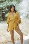 MAXIE LINEN PLAYSUIT - MUSTARD