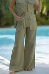 GRELARA LINEN PANTS - ARMY GREEN