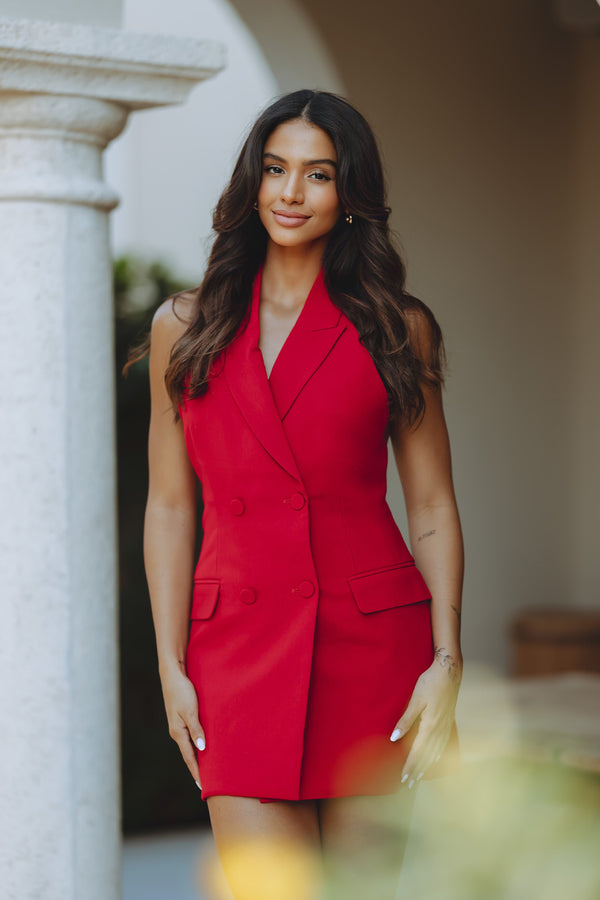 FREYA VEST MINI DRESS - DEEP RED