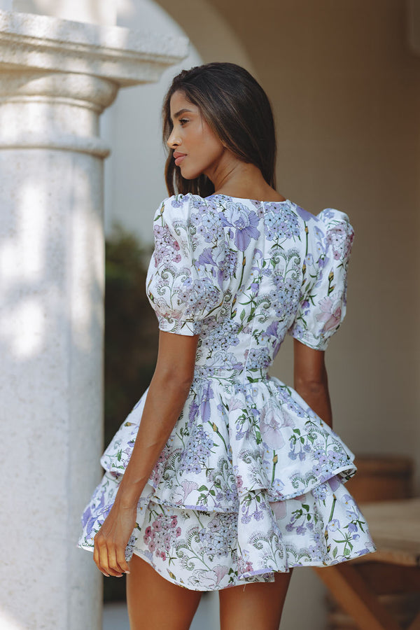 AUBRIE LINEN MINI DRESS - GARDEN GALA