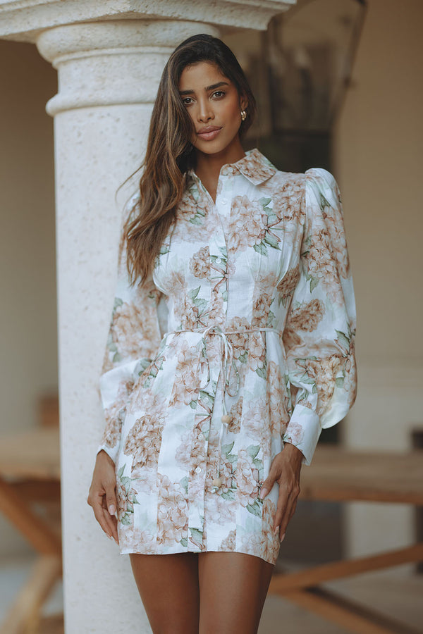 AMELIA LINEN MINI DRESS - GARDEN BLOOM