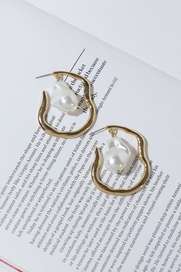 PEARL HOOP GOLD EARRINGS