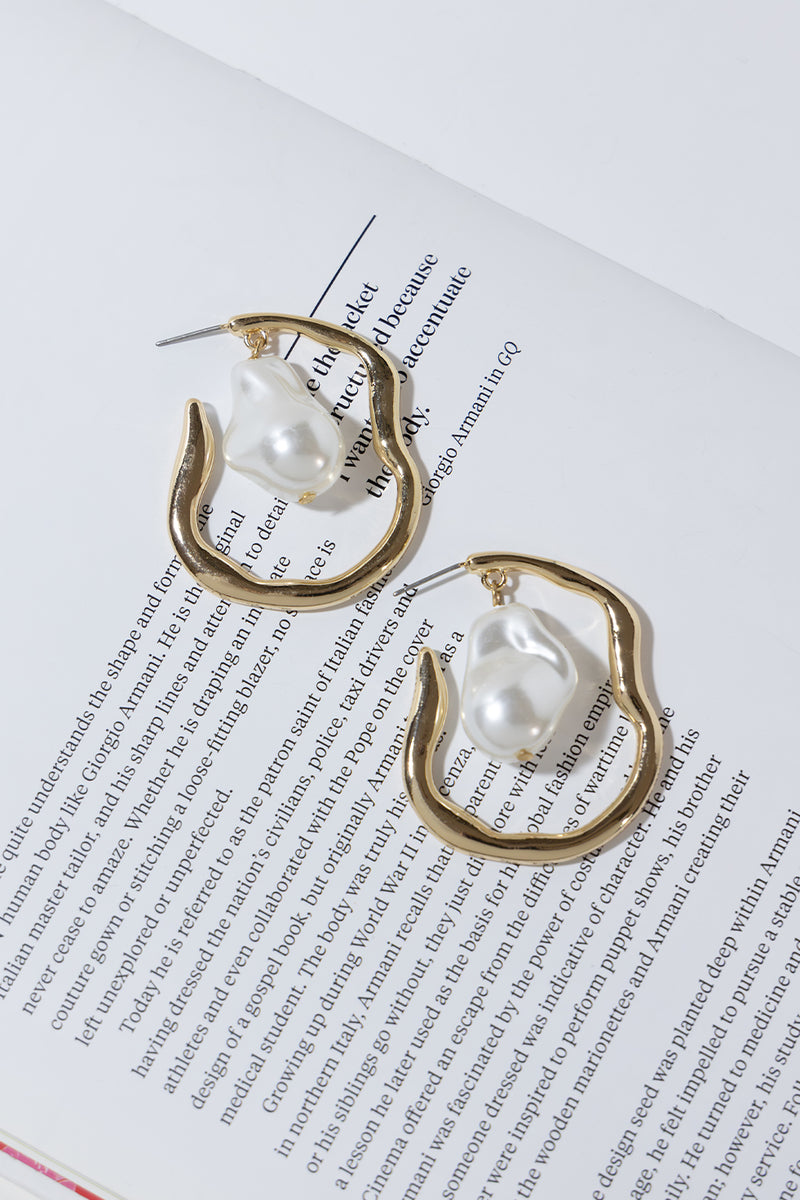 PEARL HOOP GOLD EARRINGS