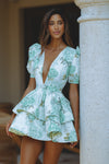 AUBRIE MINI DRESS - GARDEN BLOOM/GREEN