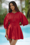 YAOURA LINEN MINI DRESS - RED