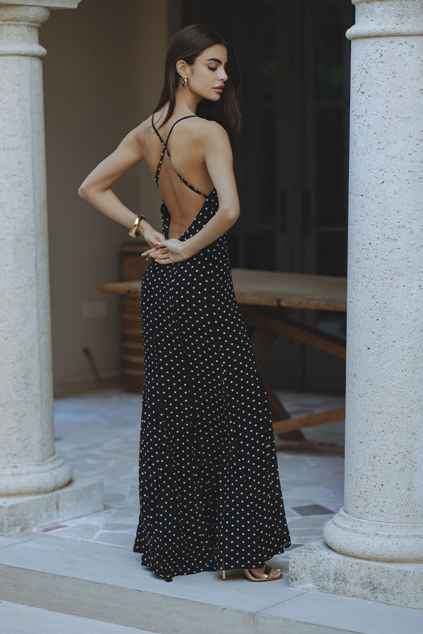 MALIKA MAXI DRESS - BLACK POLKA