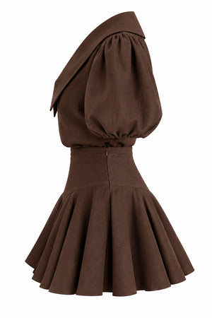 TIANNA LINEN BUBBLE SKIRT - CHOCOLATE