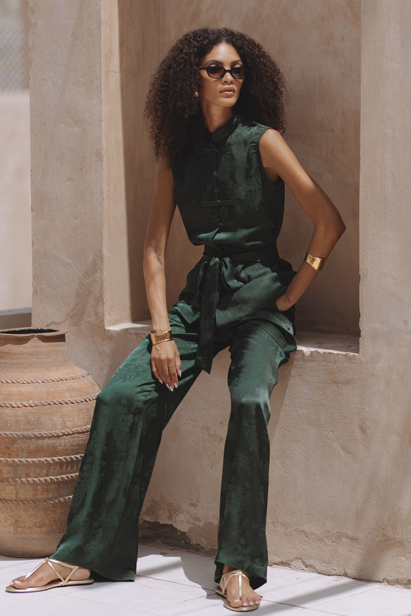 SUZIE TOP - GREEN JACQUARD