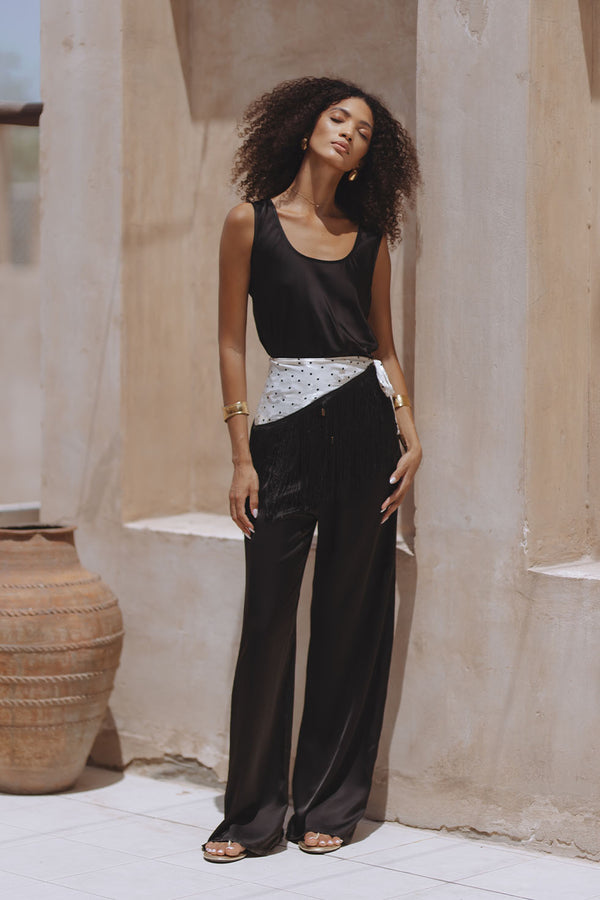 CARLA SATIN TOP - BLACK