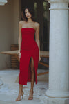 NIKKI STRAPLESS MIDI DRESS - DEEP RED