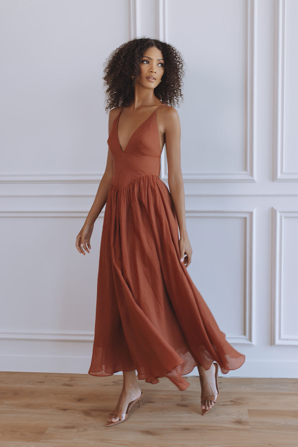ARLETHA HALTER MAXI DRESS - BURNT COPPER – CHIC LE FRIQUE