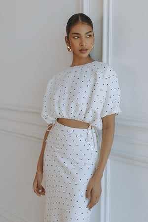 CANNE LINEN TOP - MINI POLKA