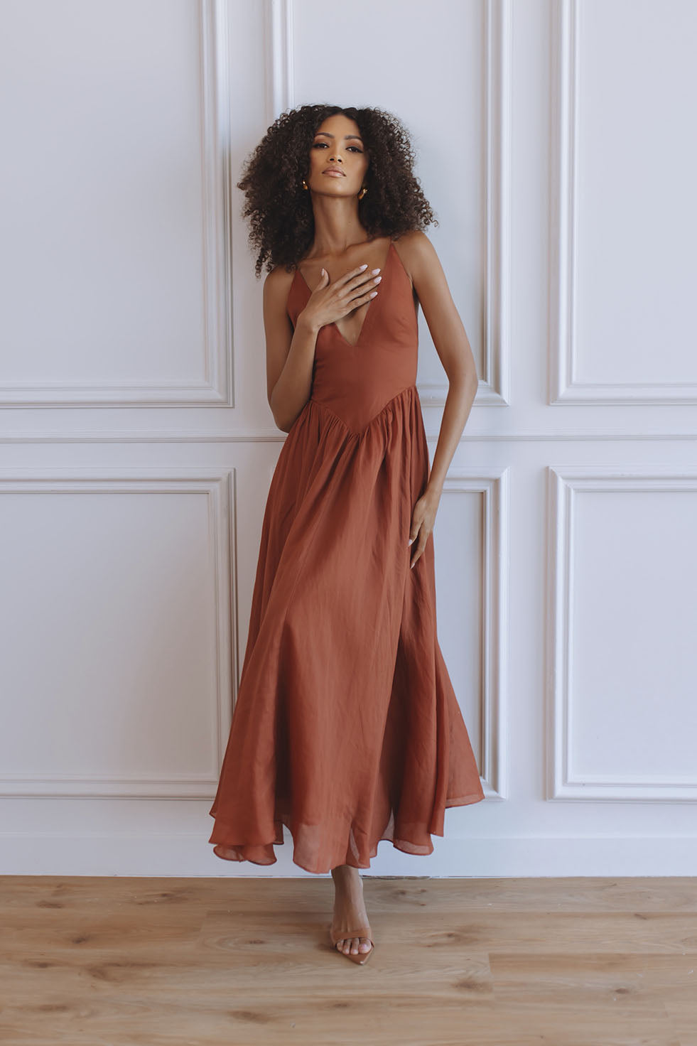 ARLETHA HALTER MAXI DRESS - BURNT COPPER – CHIC LE FRIQUE