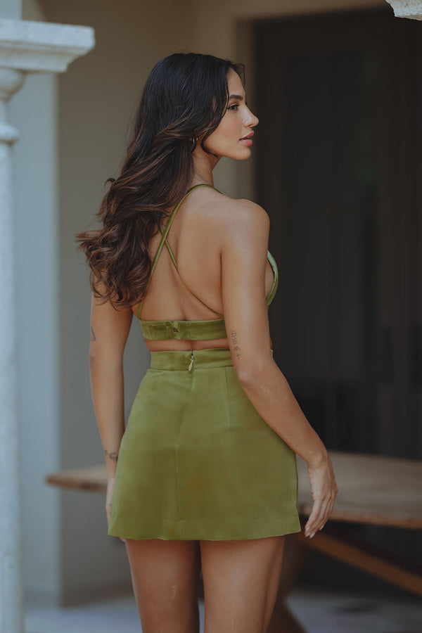 FAYE VELVET TOP - MOSS GREEN