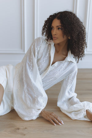 LULABELL EMBROIDERED SHIRT - CREAM