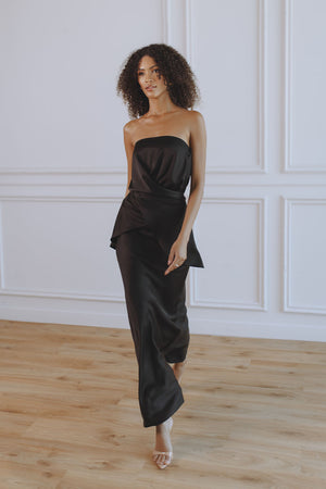 MARCY SATIN MAXI SKIRT - BLACK