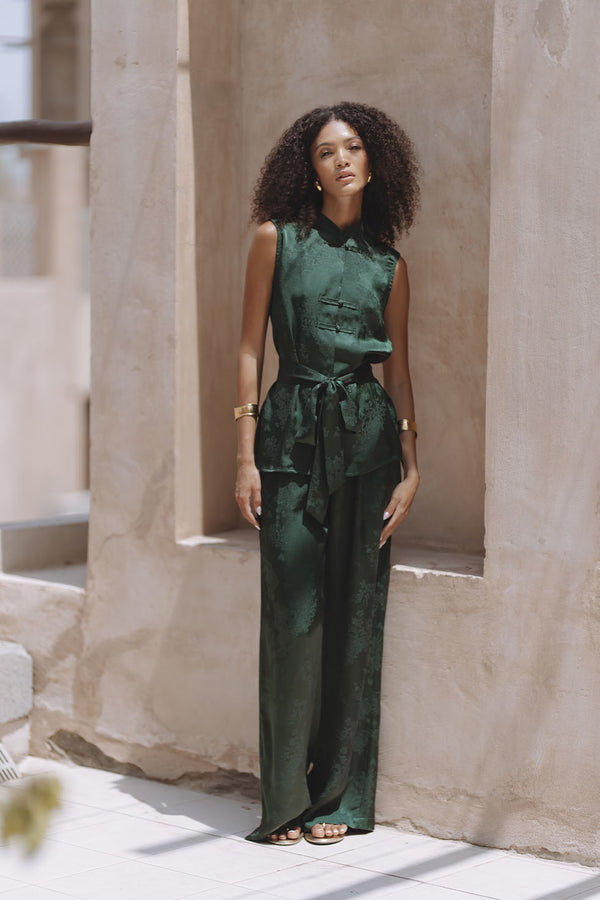 SUZIE PANTS - GREEN JACQUARD