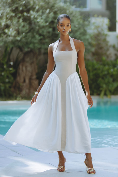 SAMMI MIDI DRESS SAND/WHITE – CHIC LE FRIQUE - Main Image