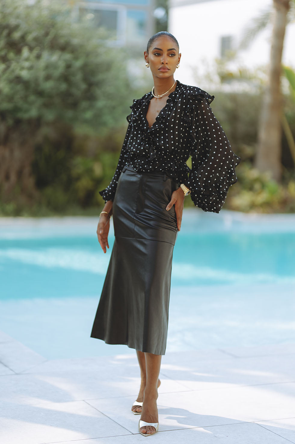 FRILL DETAIL SPOT BLOUSE - BLACK SPOT – CHIC LE FRIQUE