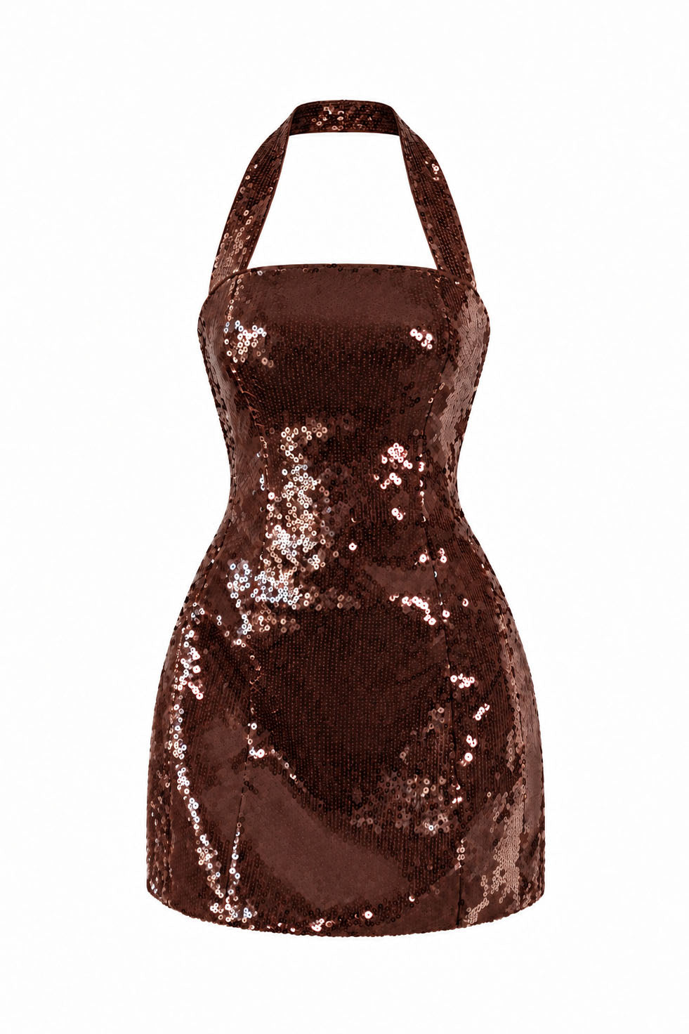 NEVELLE SEQUIN HALTER DRESS -  BRICK