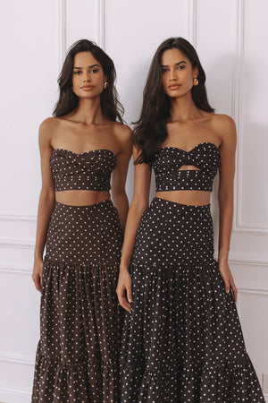 AYLA STRAPLESS TOP - CHOC/LEMON POLKA
