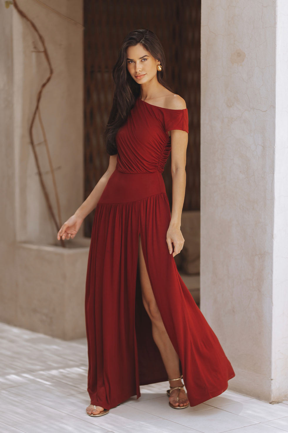 NALIA JERSEY MAXI DRESS - BURGUNDY