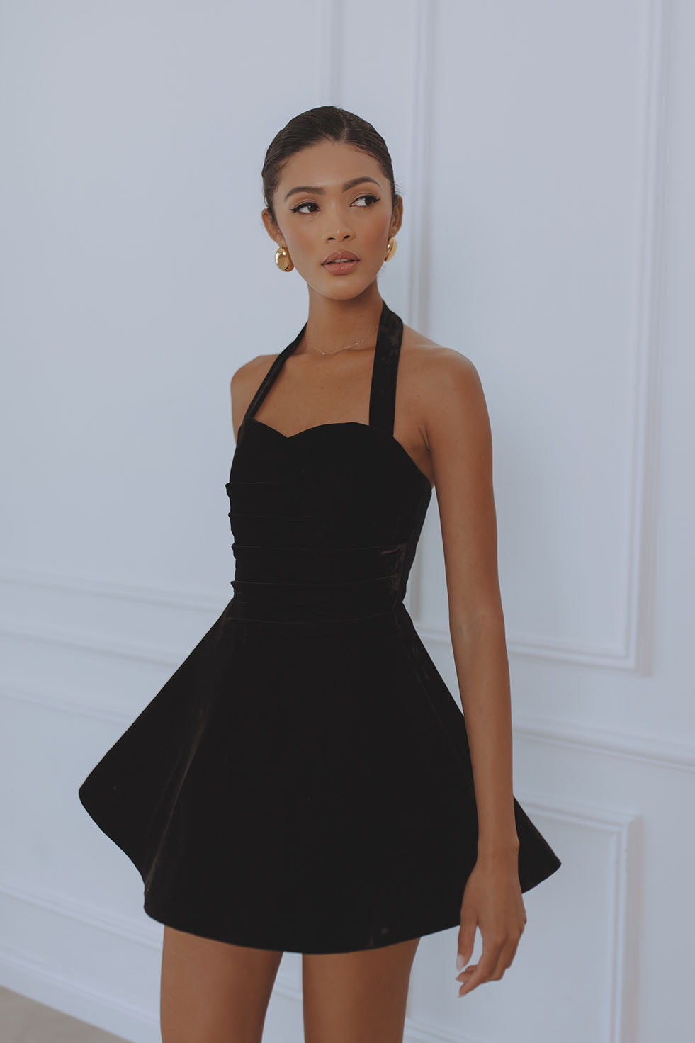 AGATHENA VELOUR MINI DRESS - BLACK – CHIC LE FRIQUE