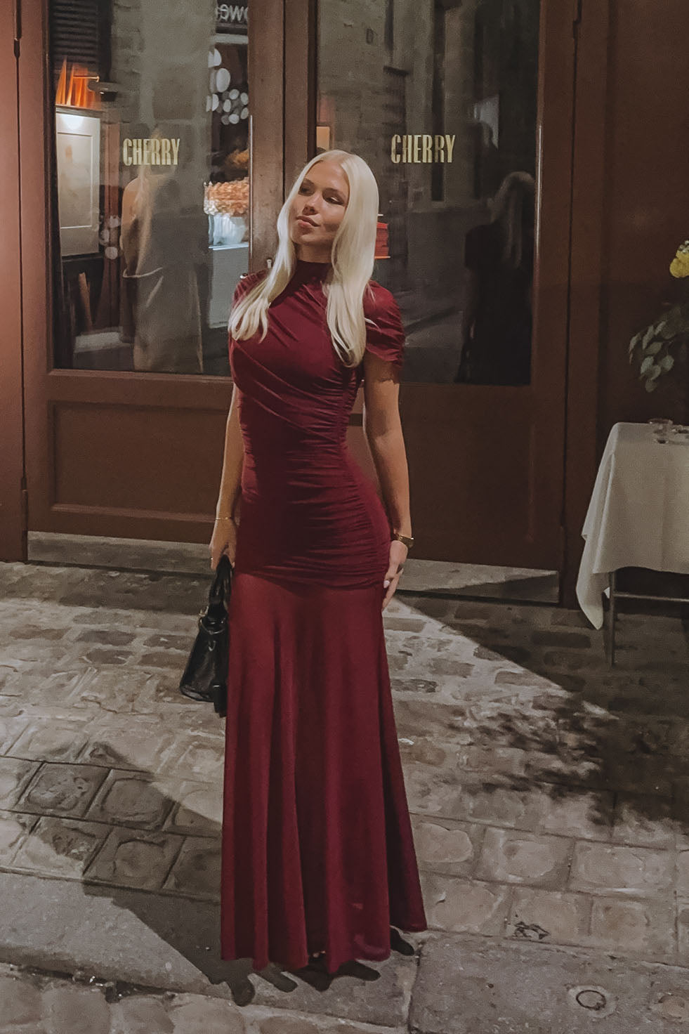 ARLENA MESH MAXI DRESS - BURGUNDY