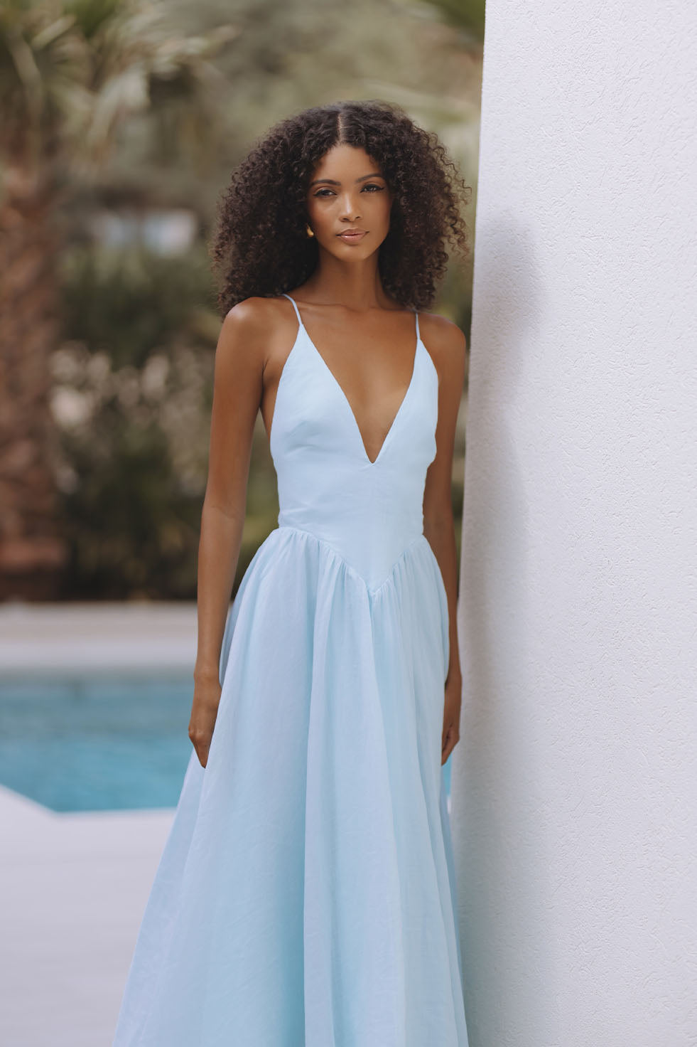 ARLETHA HALTER MAXI DRESS - SOFT BLUE CHIC LE FRIQUE ARLETHA HALTER MAXI DRESS - SOFT BLUE CHIC LE FRIQUE