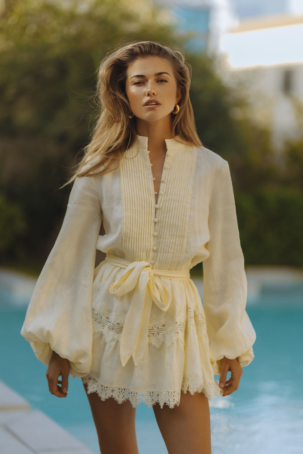 AURELIE LACE TRIM LINEN MINI DRESS - BUTTER YELLOW – CHIC LE FRIQUE