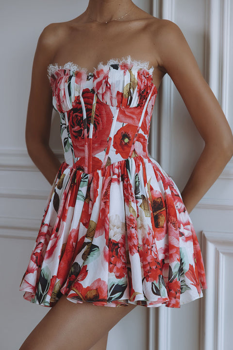 FLORITA CORSET MINI DRESS - POPPY FLEUR CHIC LE FRIQUE FLORITA CORSET MINI DRESS - POPPY FLEUR CHIC LE FRIQUE