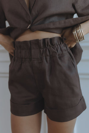 GERMAINE LINEN SHORTS - BITTER CHOCOLATE