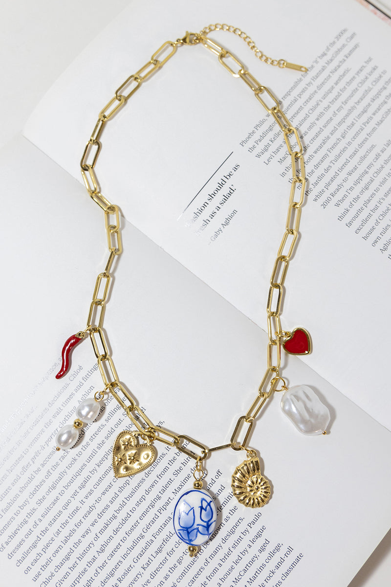 GOLD PLATED MIX CHARMS NECKLACE