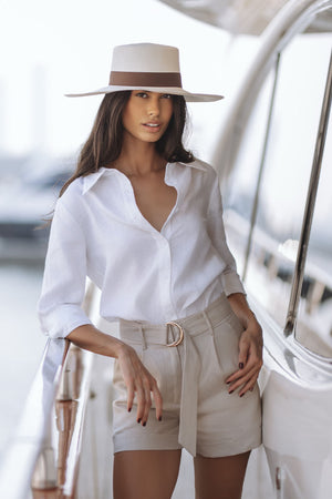 HENLEY LINEN SHORTS - BEIGE