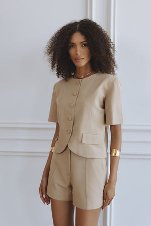 JACKIE CROPPED BLAZER - LATTE