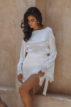 LOULA SATIN LACE TOP - OFF WHITE