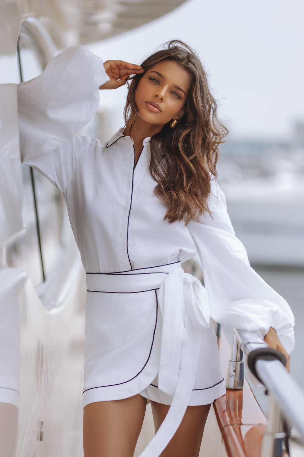 LULABELL LINEN SET - WHITE/BLACK TRIM CHIC LE FRIQUE LULABELL LINEN SET - WHITE/BLACK TRIM CHIC LE FRIQUE