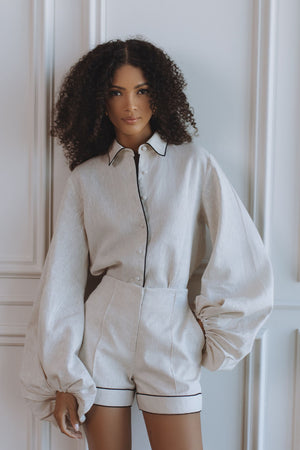 LULABELL LINEN SHIRT - NATURAL/BLACK TRIM
