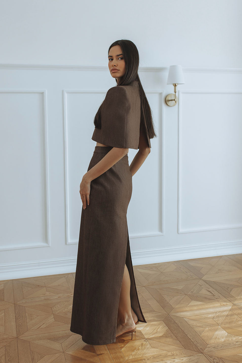 LYRA DENIM MAXI SKIRT - CHOCOLATE