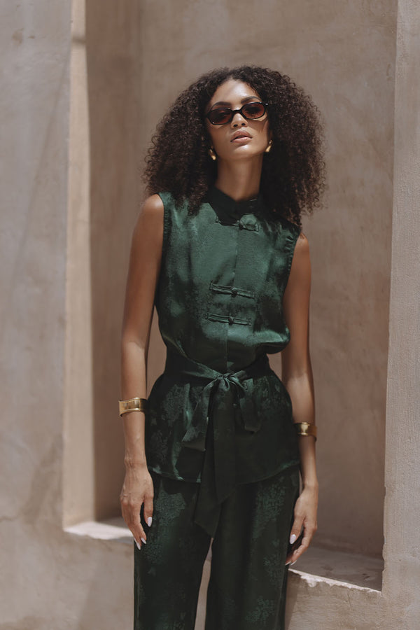 SUZIE PANTS - GREEN JACQUARD