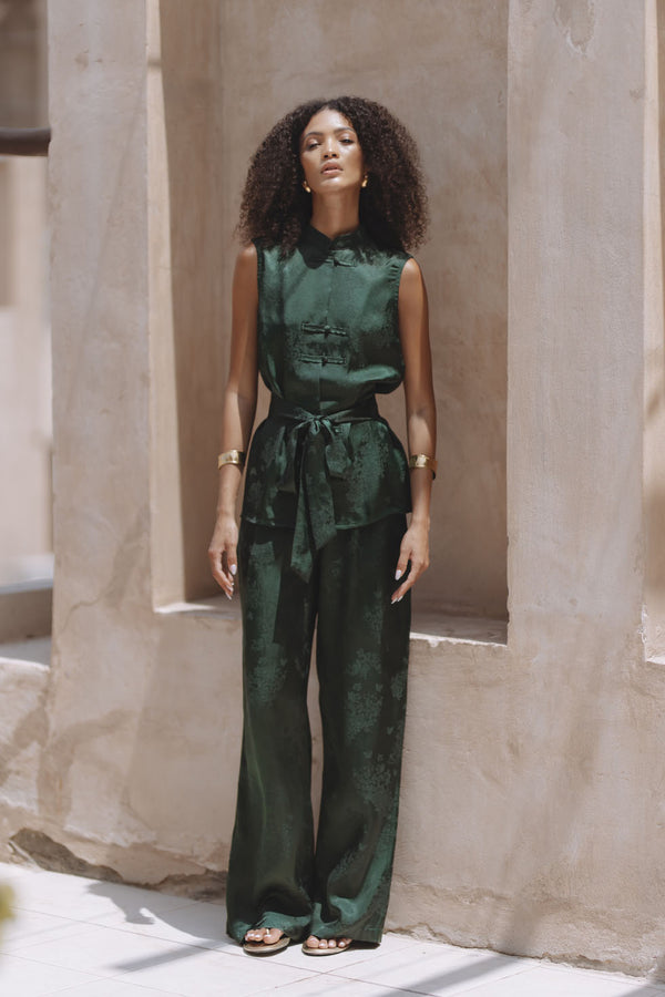 SUZIE TOP - GREEN JACQUARD