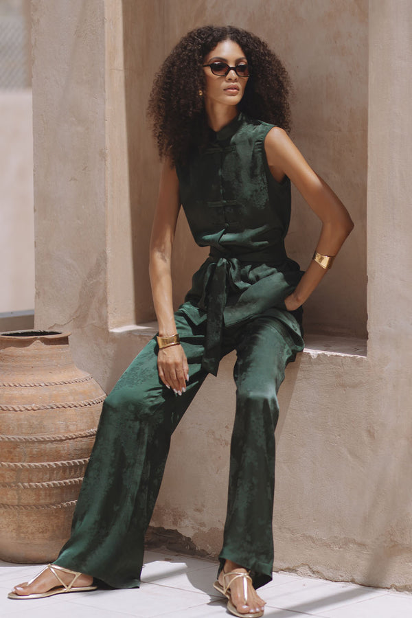 SUZIE TOP - GREEN JACQUARD