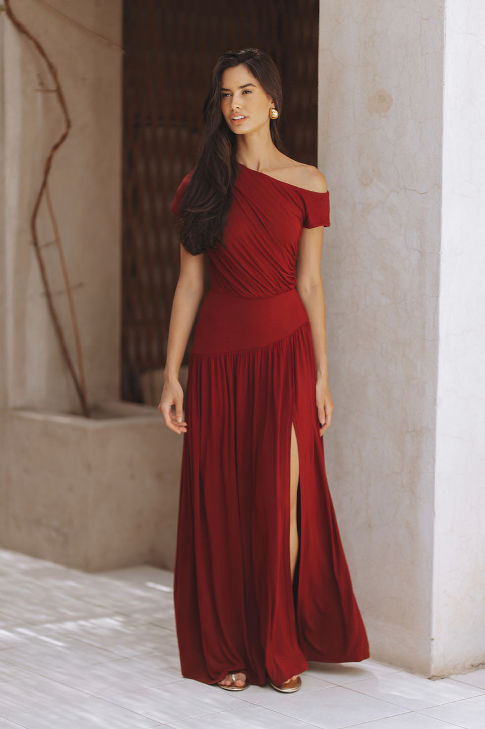 NALIA JERSEY MAXI DRESS - BURGUNDY