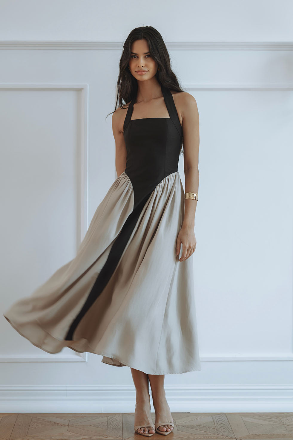 NAOMI MAXI DRESS - BLACK/NATURAL BEIGE