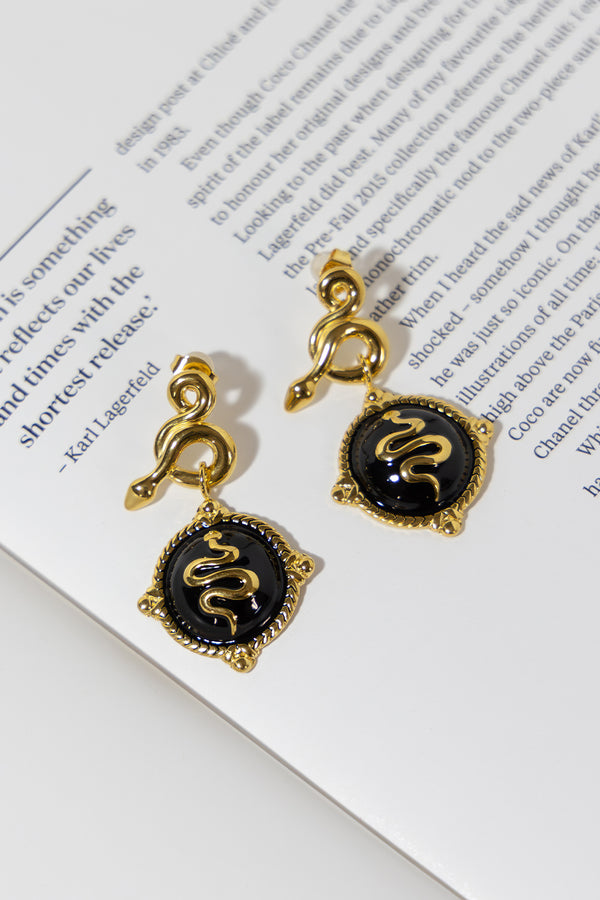 GOLD PLATED BLACK SNAKE EARRINGS