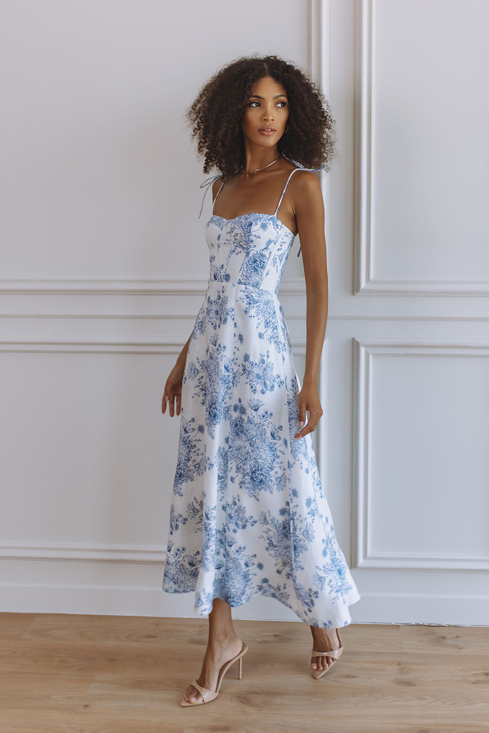 OLESSIA LINEN MIDI DRESS - AZURE WHISPER – CHIC LE FRIQUE