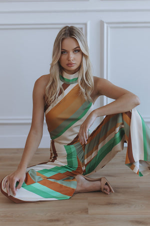 PEARCE HIGH NECK CROPPED TOP - ECRU STRIPE