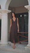 CORDELIA LINEN MIDI DRESS - CHOCOLATE