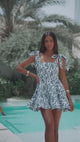 SOFIJA LINEN MINI DRESS - BLUE LEAF PRINT