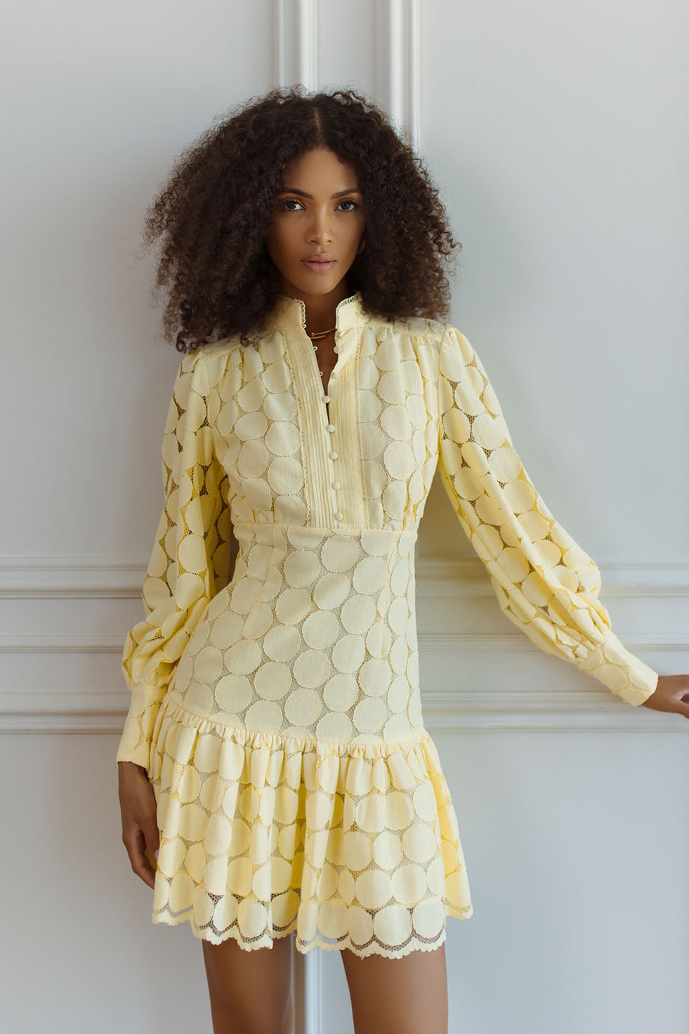 REMY SPOT LACE MINI DRESS - SOFT YELLOW